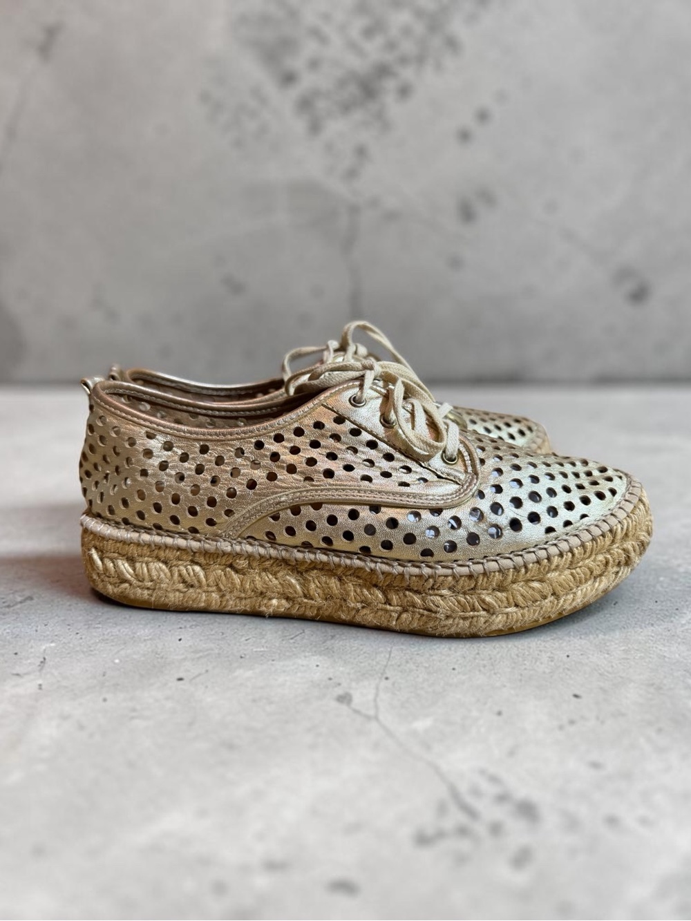 Loeffler Randall Alfie Perforated Pale Leather Espadrille Womens Sz 40